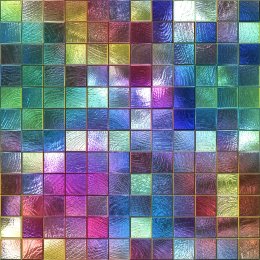 Stained glass with colorful square pattern